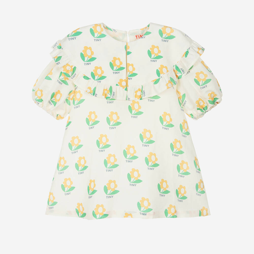 Tinycottons-Girls Ivory Cotton & Linen Flower Print Dress | Childrensalon Outlet