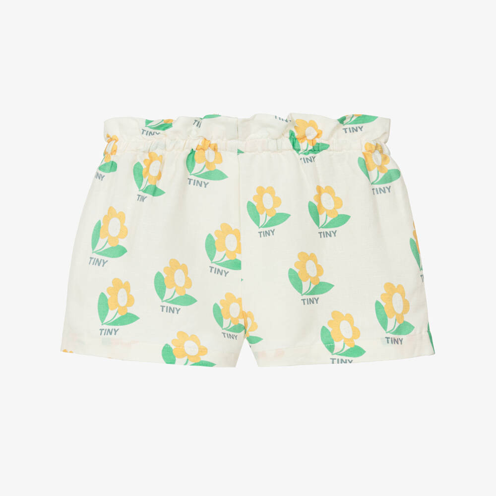 Tinycottons-Girls Ivory Cotton & Linen Flower Print Shorts | Childrensalon Outlet