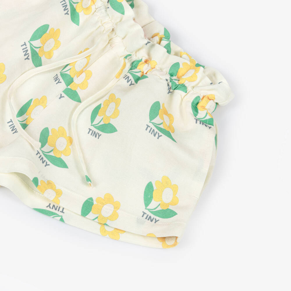 Tinycottons-Girls Ivory Cotton & Linen Flower Print Shorts | Childrensalon Outlet