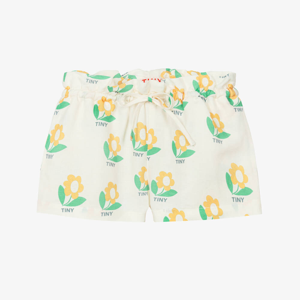 Tinycottons-Girls Ivory Cotton & Linen Flower Print Shorts | Childrensalon Outlet