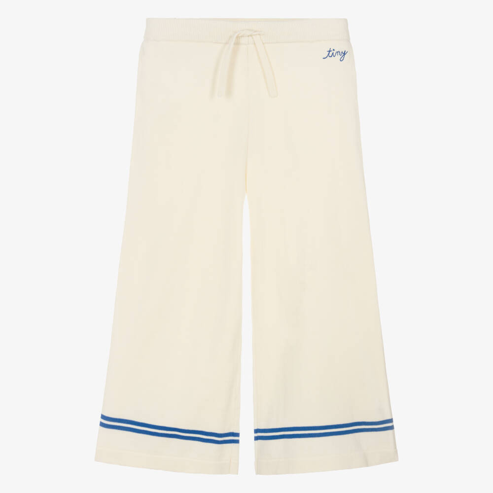 Tinycottons-Girls Ivory Knitted Cotton Drawstring Trousers | Childrensalon Outlet