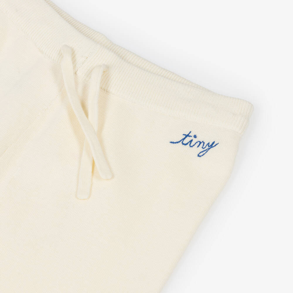 Tinycottons-Girls Ivory Knitted Cotton Drawstring Trousers | Childrensalon Outlet