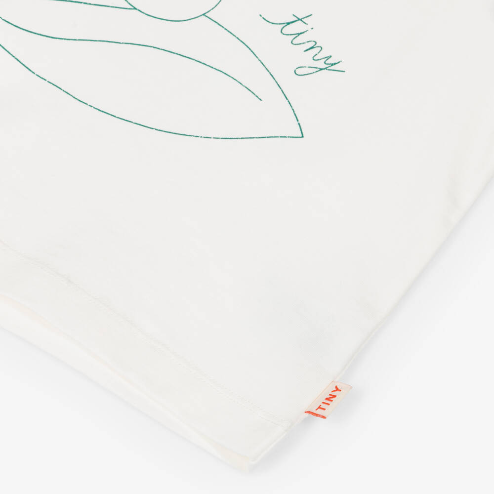 Tinycottons-Girls Off-White & Blue Cotton T-Shirt with Flower Print | Childrensalon Outlet
