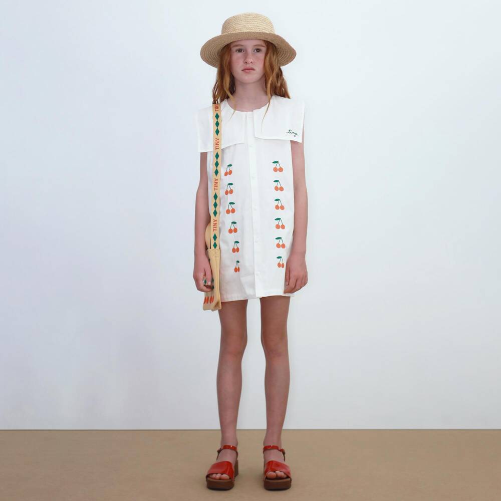 Tinycottons-Girls Off-White Cotton Dress with Embroidered Cherries | Childrensalon Outlet