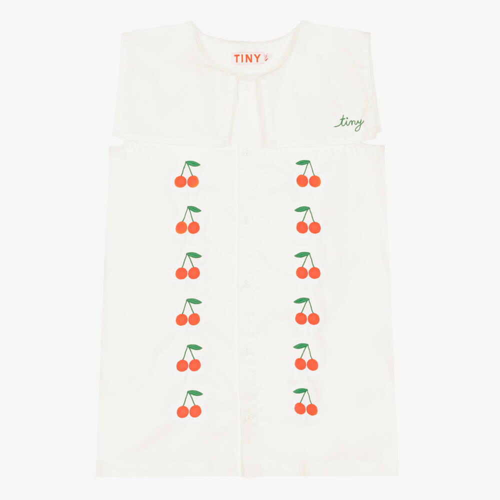 Tinycottons-Girls Off-White Cotton Dress with Embroidered Cherries | Childrensalon Outlet