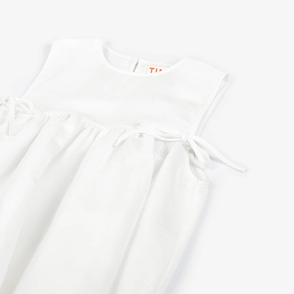 Tinycottons-Girls Off-White Cotton & Linen Dress with Swan Embroidery | Childrensalon Outlet