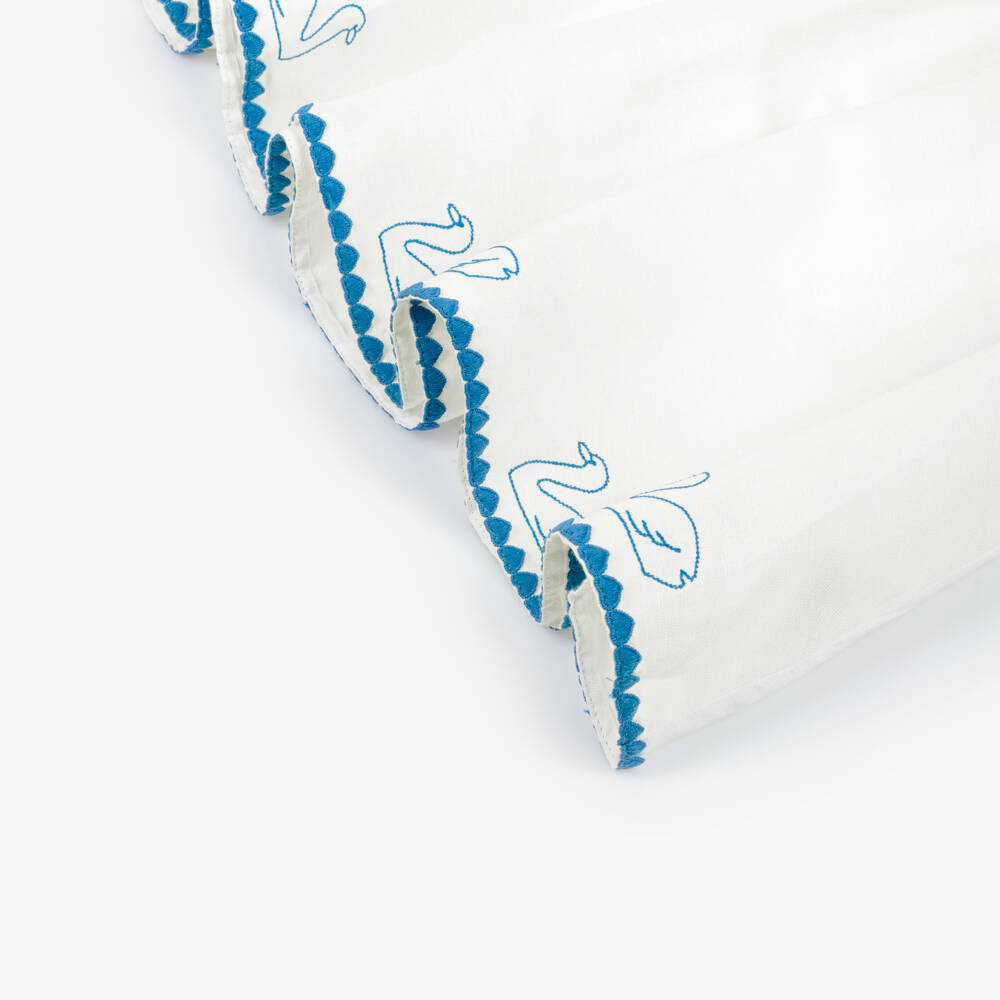 Tinycottons-Girls Off-White Cotton & Linen Dress with Swan Embroidery | Childrensalon Outlet