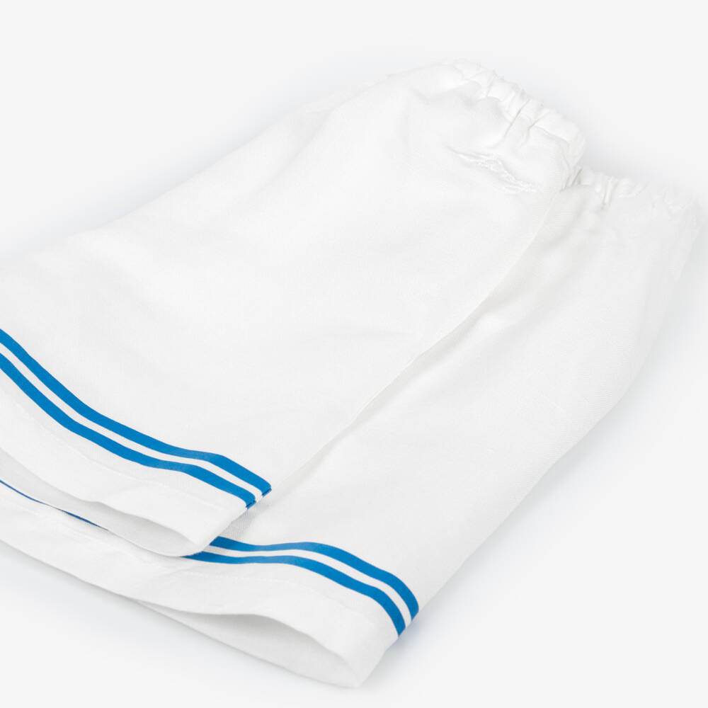 Tinycottons-Girls Off-White Cotton & Linen Shorts with Blue Stripe Trim | Childrensalon Outlet