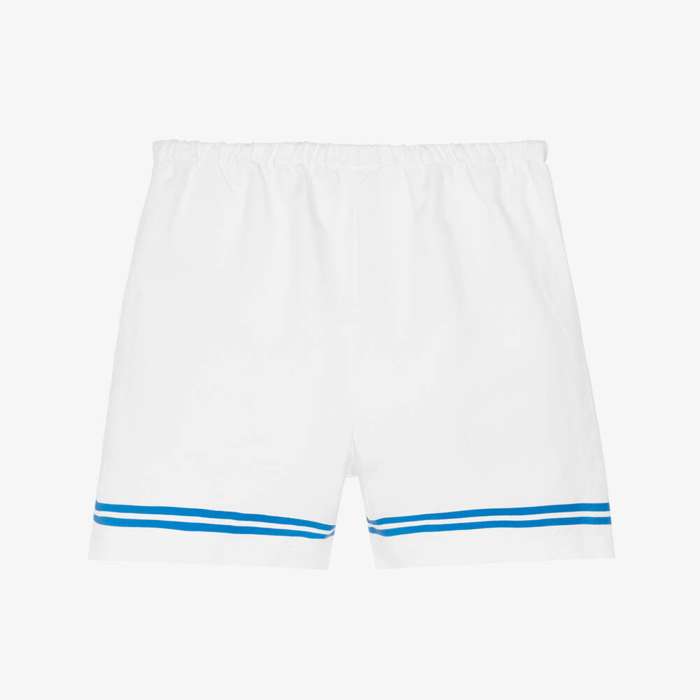 Tinycottons-Girls Off-White Cotton & Linen Shorts with Blue Stripe Trim | Childrensalon Outlet