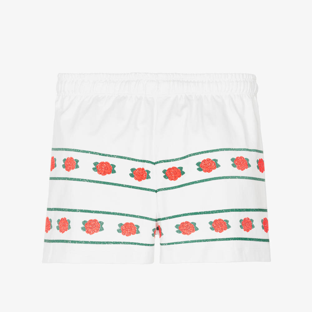 Tinycottons-Girls Off-White Cotton Rose Print Shorts | Childrensalon Outlet
