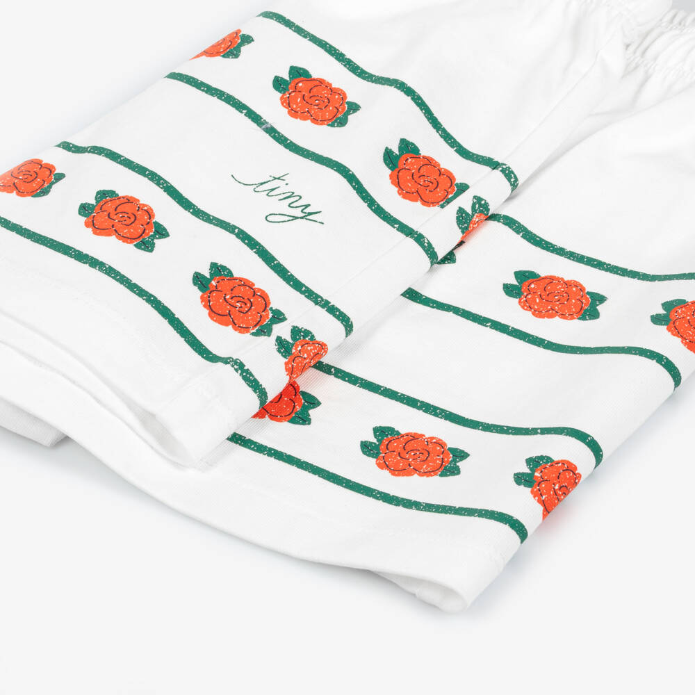 Tinycottons-Girls Off-White Cotton Rose Print Shorts | Childrensalon Outlet