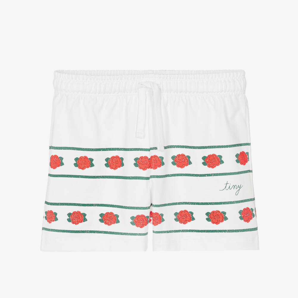 Tinycottons-Girls Off-White Cotton Rose Print Shorts | Childrensalon Outlet