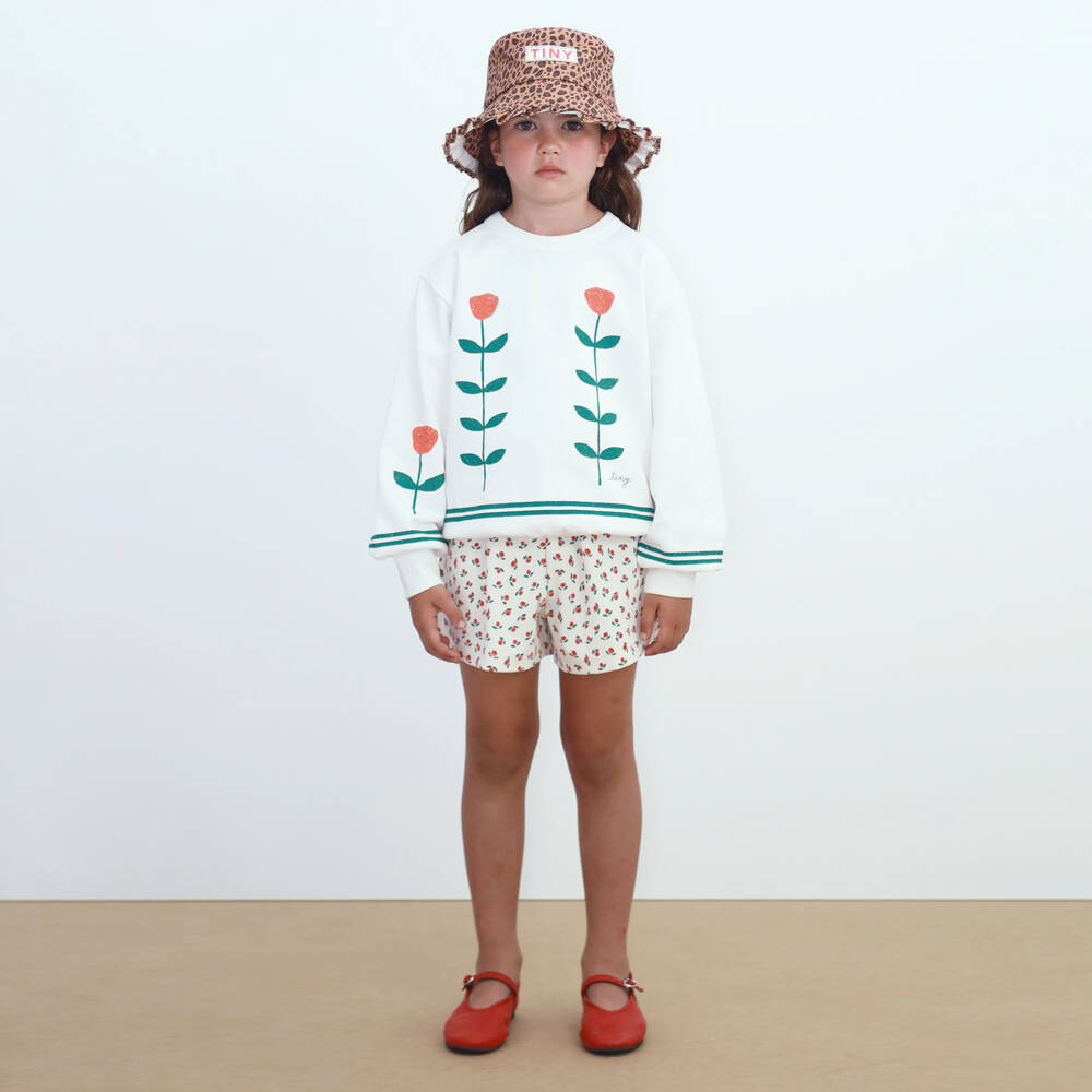 Tinycottons-Girls Off-White Cotton Rose Print Sweatshirt | Childrensalon Outlet
