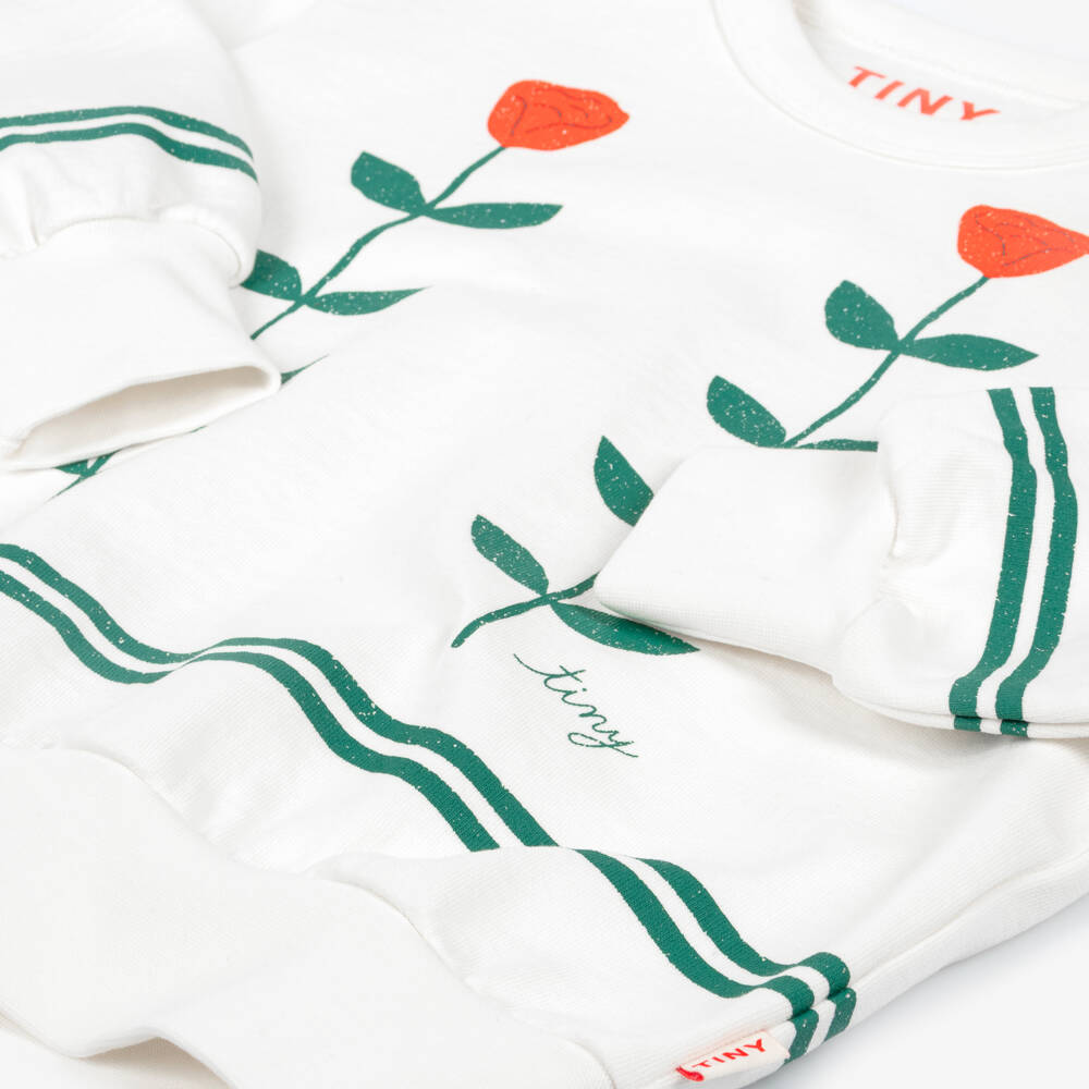 Tinycottons-Girls Off-White Cotton Rose Print Sweatshirt | Childrensalon Outlet