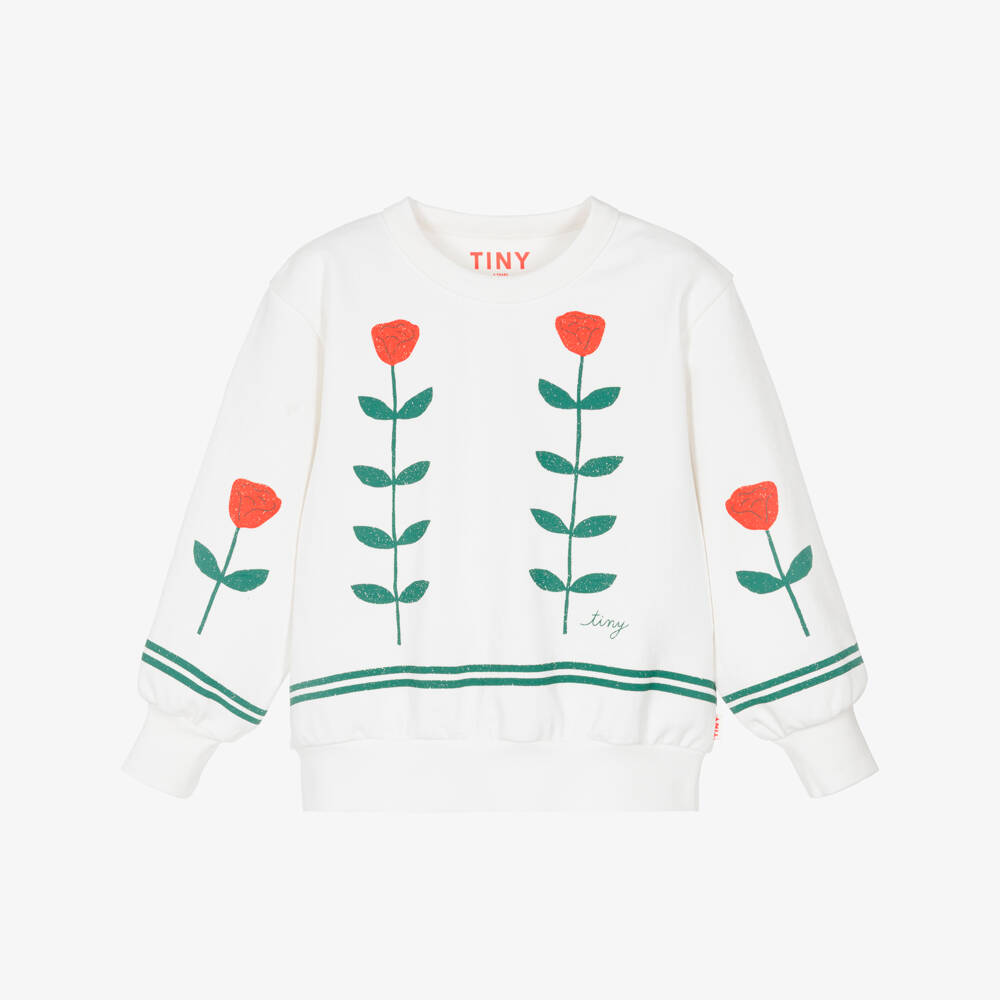 Tinycottons-Girls Off-White Cotton Rose Print Sweatshirt | Childrensalon Outlet