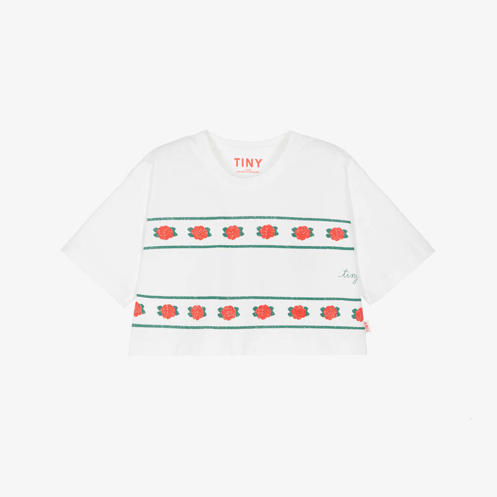 Tinycottons-Girls Off-White Cotton Rose Print T-Shirt | Childrensalon Outlet