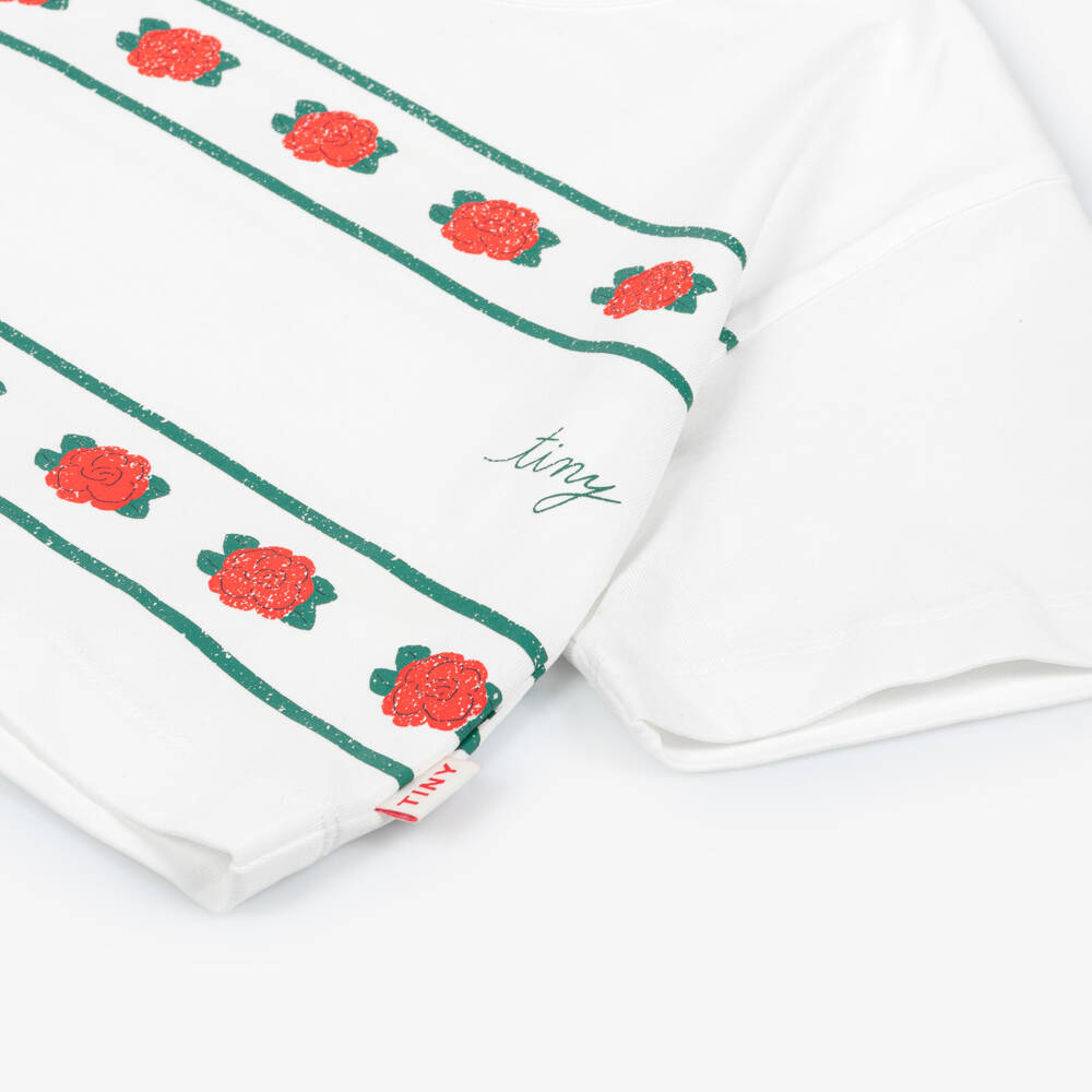 Tinycottons-Girls Off-White Cotton Rose Print T-Shirt | Childrensalon Outlet