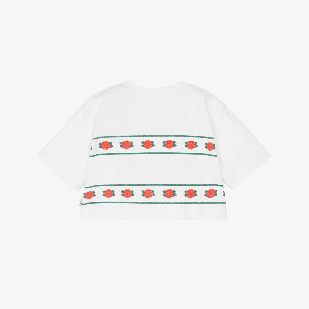 Tinycottons-Girls Off-White Cotton Rose Print T-Shirt | Childrensalon Outlet