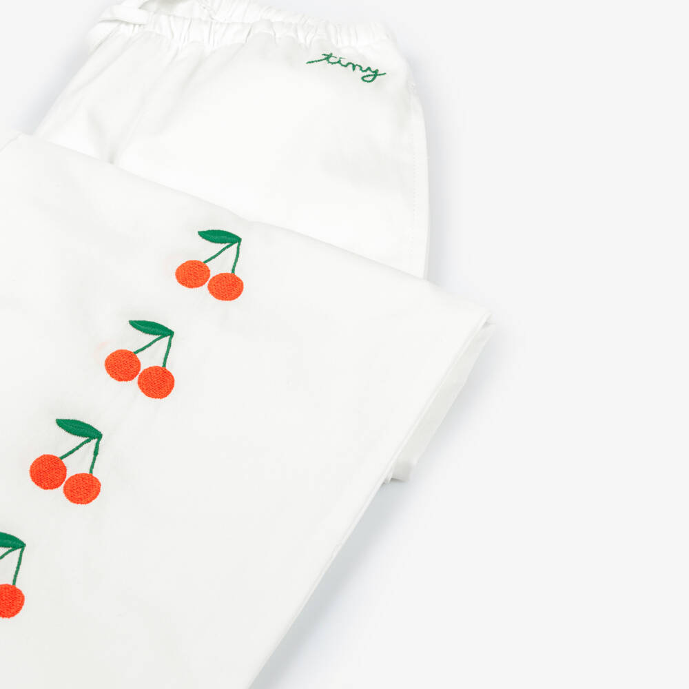 Tinycottons-Girls Off-White Cotton Trousers with Cherries | Childrensalon Outlet