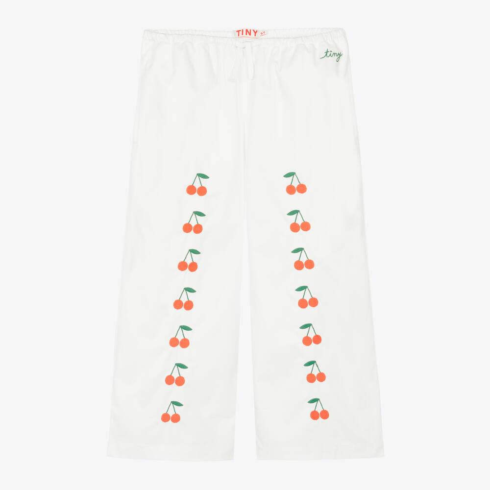Tinycottons-Girls Off-White Cotton Trousers with Cherries | Childrensalon Outlet
