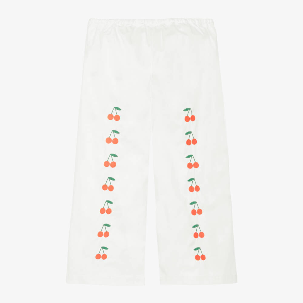 Tinycottons-Girls Off-White Cotton Trousers with Cherries | Childrensalon Outlet