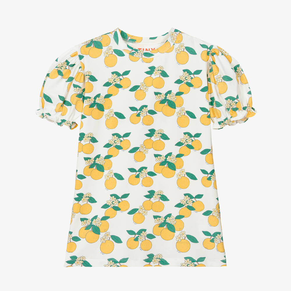 Tinycottons-Girls Off-White Orange Print Cotton Dress | Childrensalon Outlet