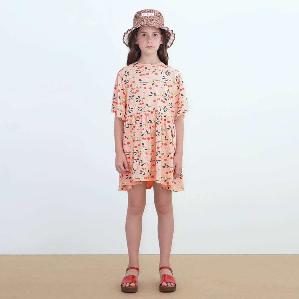 Tinycottons-Girls Pink Cherry Print Organic Cotton Dress | Childrensalon Outlet