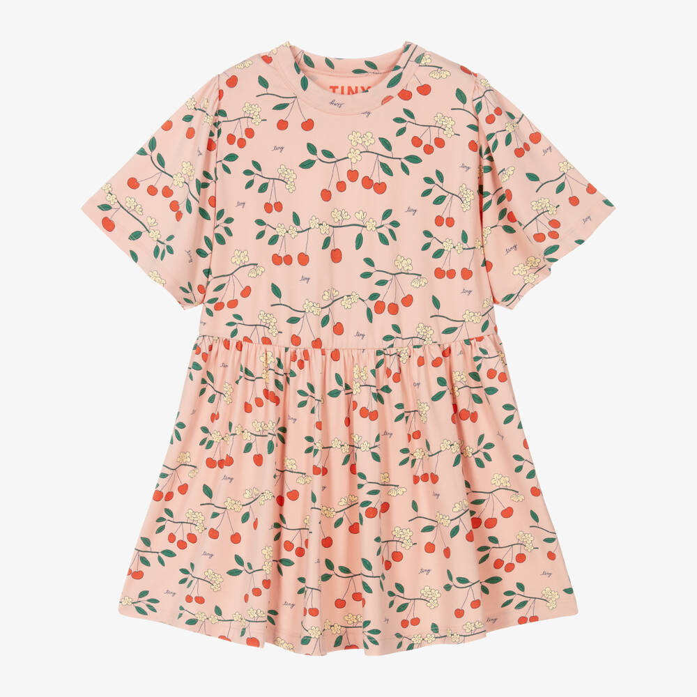 Tinycottons-Girls Pink Cherry Print Organic Cotton Dress | Childrensalon Outlet