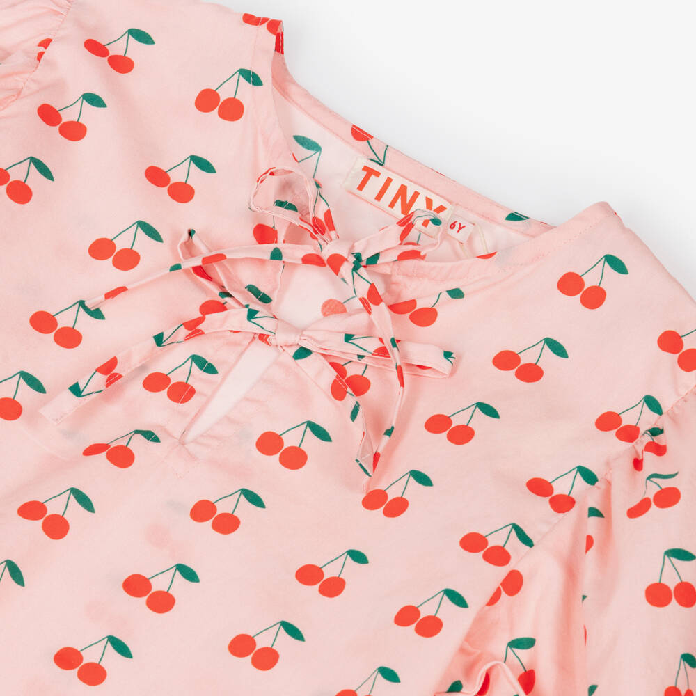 Tinycottons-Girls Pink Cotton Cherry Print Dress | Childrensalon Outlet