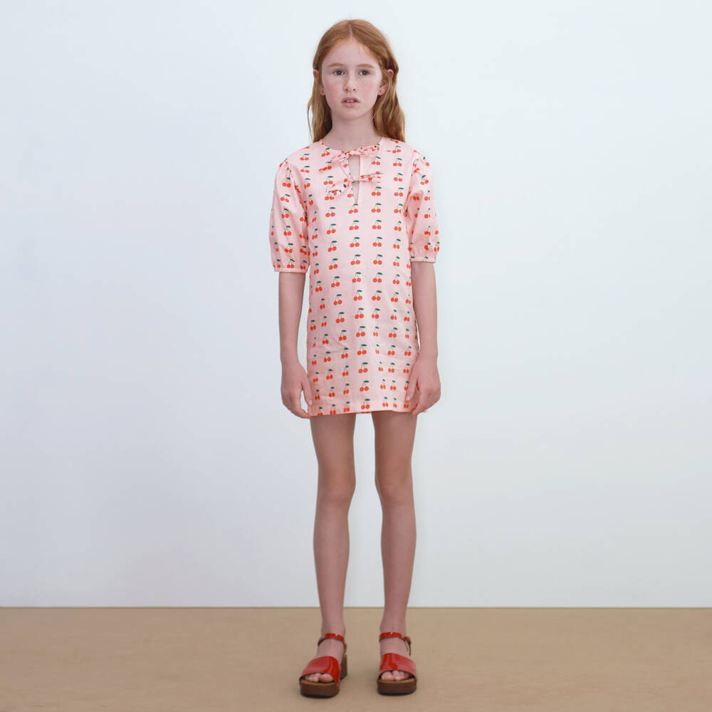 Tinycottons-Girls Pink Cotton Cherry Print Dress | Childrensalon Outlet