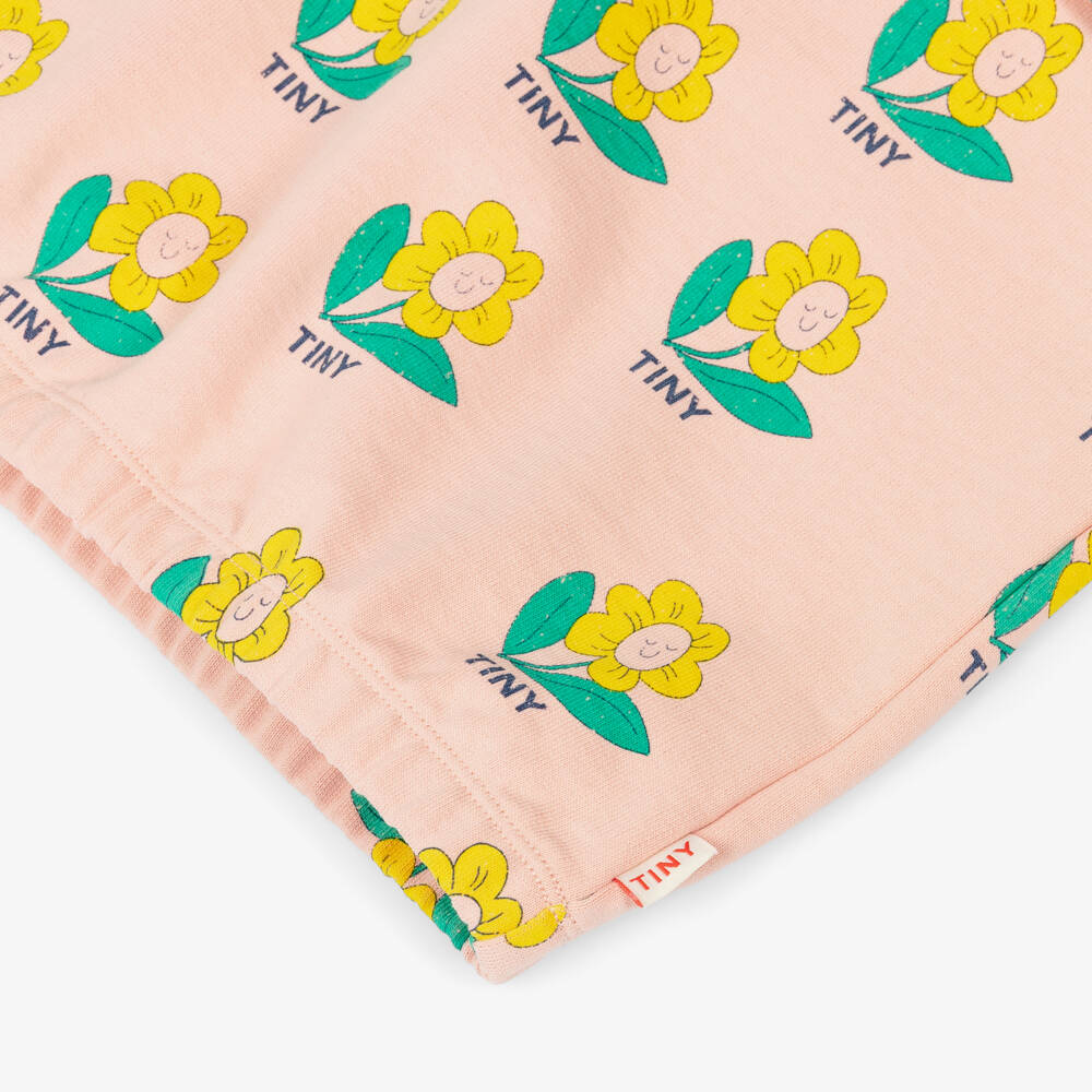 Tinycottons-Girls Pink Cotton Happy Flower Sweatshirt with Collar | Childrensalon Outlet