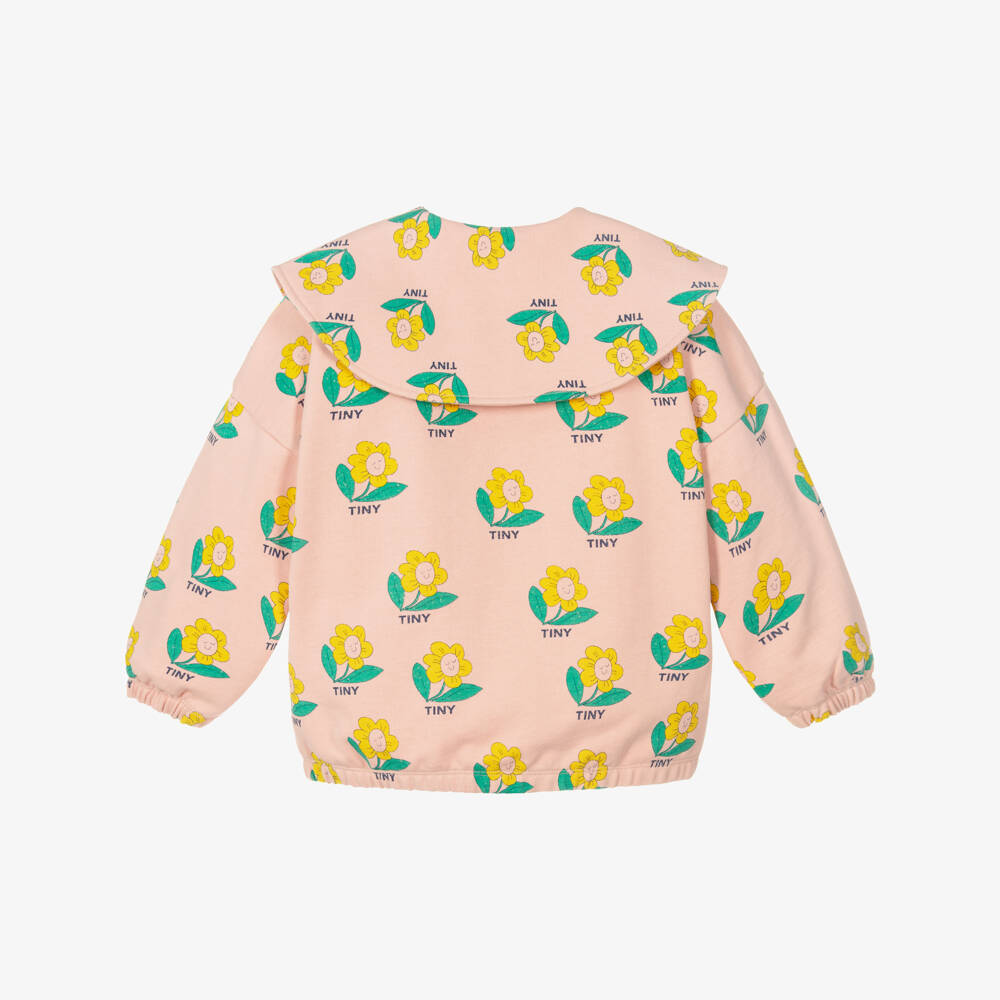 Tinycottons-Girls Pink Cotton Happy Flower Sweatshirt with Collar | Childrensalon Outlet