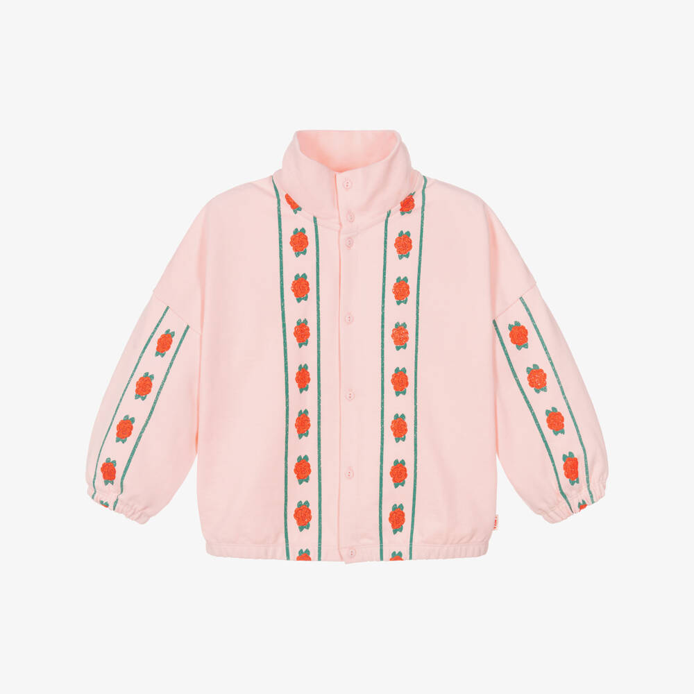 Tinycottons-Girls Pink Cotton Jersey Rose Print Cardigan | Childrensalon Outlet
