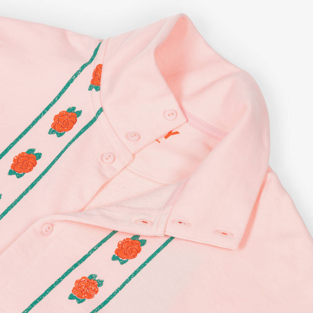 Tinycottons-Girls Pink Cotton Jersey Rose Print Cardigan | Childrensalon Outlet