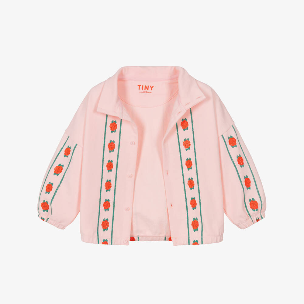 Tinycottons-Girls Pink Cotton Jersey Rose Print Cardigan | Childrensalon Outlet
