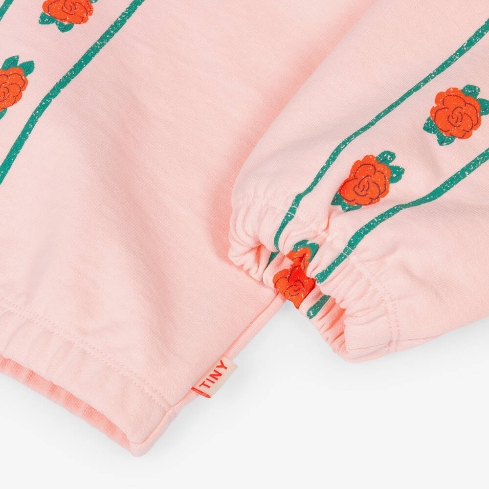 Tinycottons-Girls Pink Cotton Jersey Rose Print Cardigan | Childrensalon Outlet