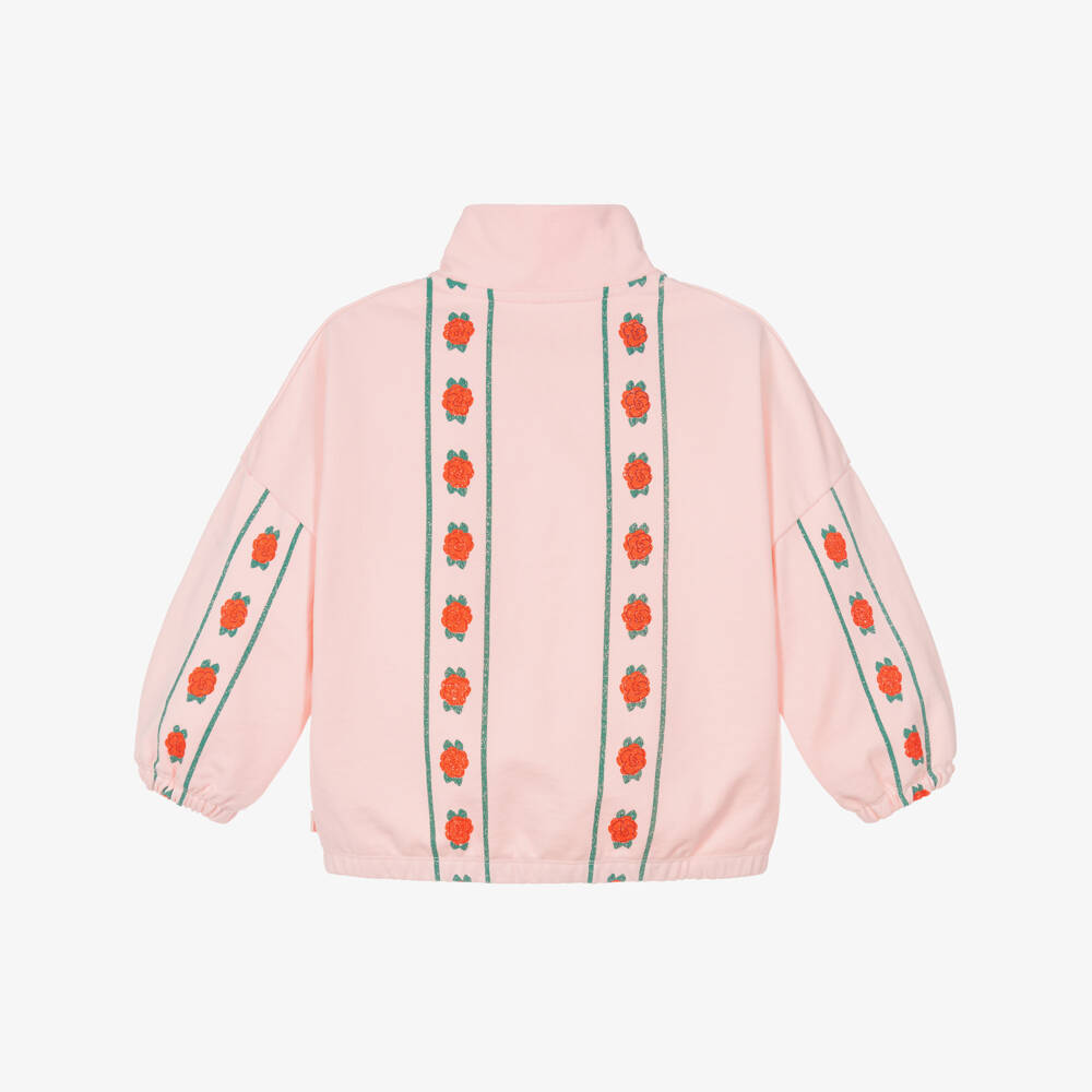 Tinycottons-Girls Pink Cotton Jersey Rose Print Cardigan | Childrensalon Outlet