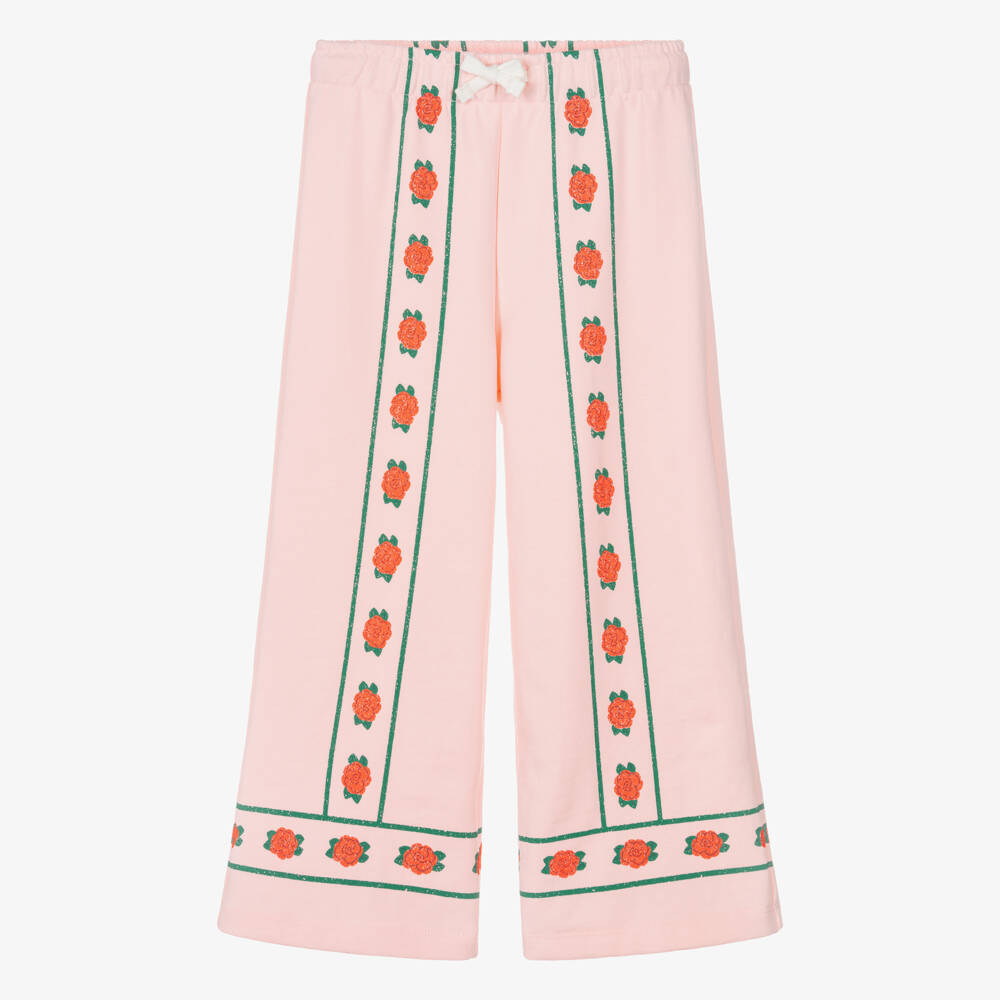 Tinycottons-Girls Pink Cotton Jersey Rose Print Joggers | Childrensalon Outlet