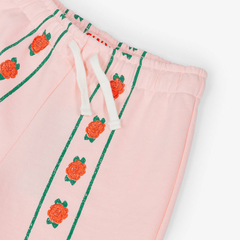 Tinycottons-Girls Pink Cotton Jersey Rose Print Joggers | Childrensalon Outlet