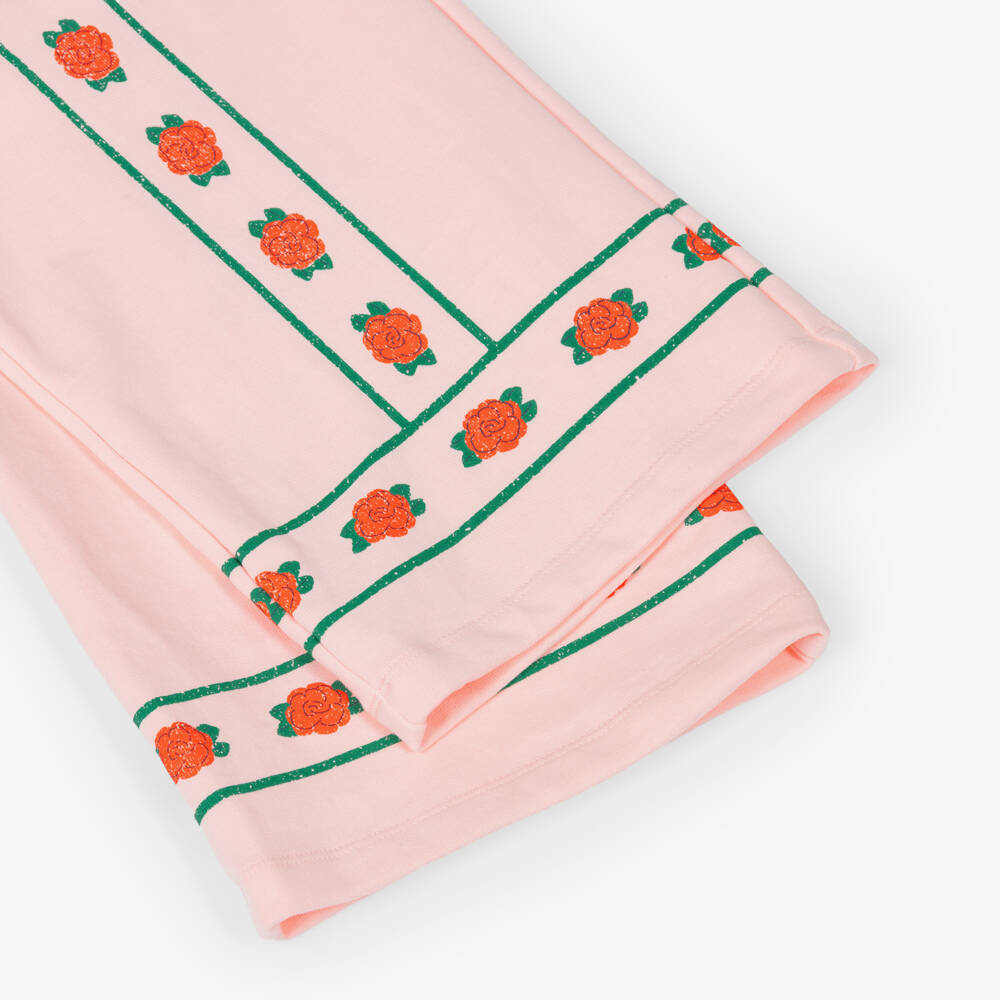 Tinycottons-Girls Pink Cotton Jersey Rose Print Joggers | Childrensalon Outlet