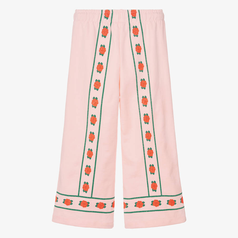 Tinycottons-Girls Pink Cotton Jersey Rose Print Joggers | Childrensalon Outlet
