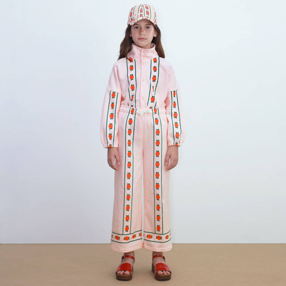 Tinycottons-Girls Pink Cotton Jersey Rose Print Joggers | Childrensalon Outlet