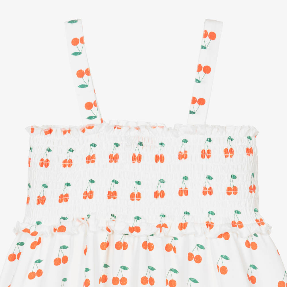 Tinycottons-Girls White Cherry Print Organic Cotton Dress | Childrensalon Outlet