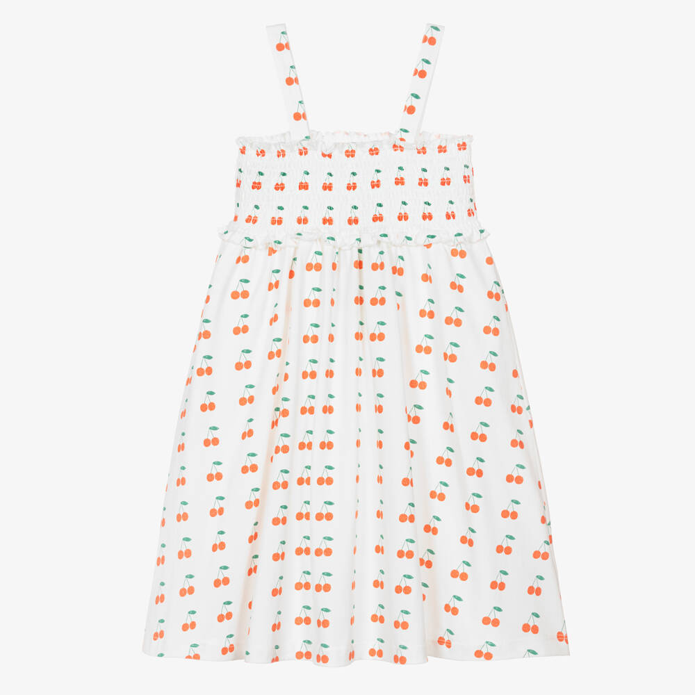 Tinycottons-Girls White Cherry Print Organic Cotton Dress | Childrensalon Outlet