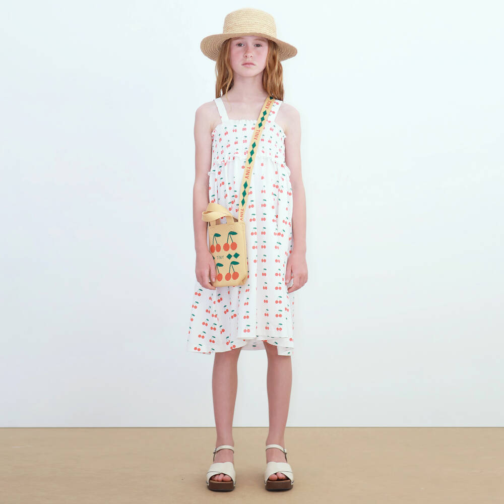 Tinycottons-Girls White Cherry Print Organic Cotton Dress | Childrensalon Outlet