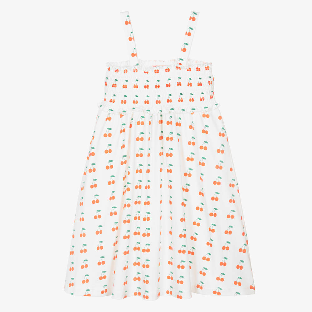 Tinycottons-Girls White Cherry Print Organic Cotton Dress | Childrensalon Outlet