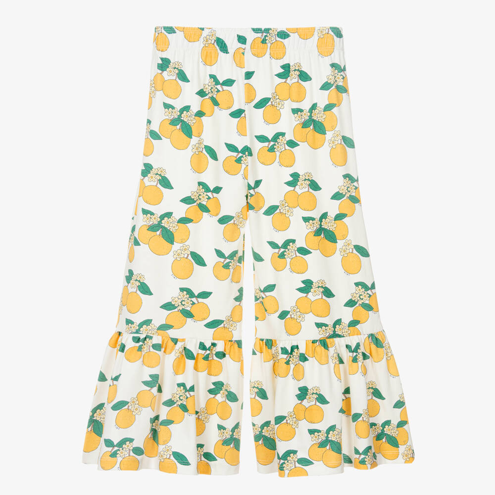 Tinycottons-Girls White Cotton Jersey Orange Print Trousers | Childrensalon Outlet