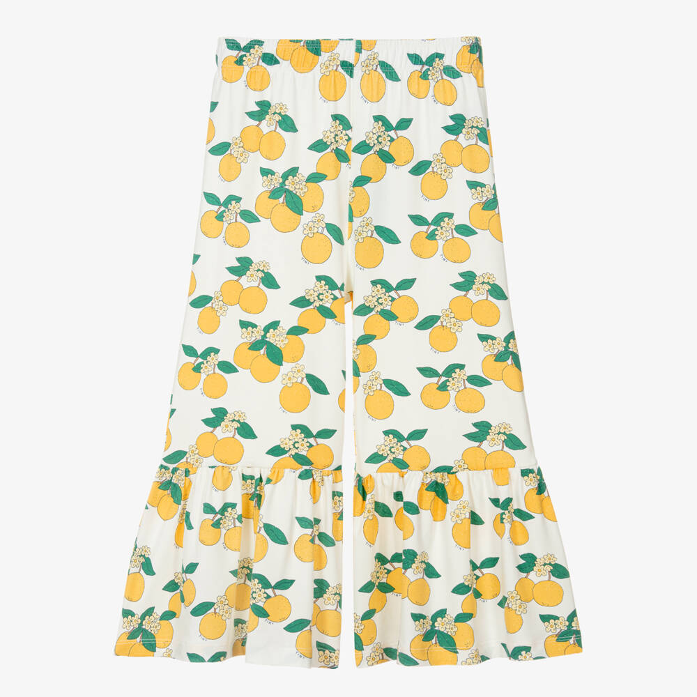 Tinycottons-Girls White Cotton Jersey Orange Print Trousers | Childrensalon Outlet