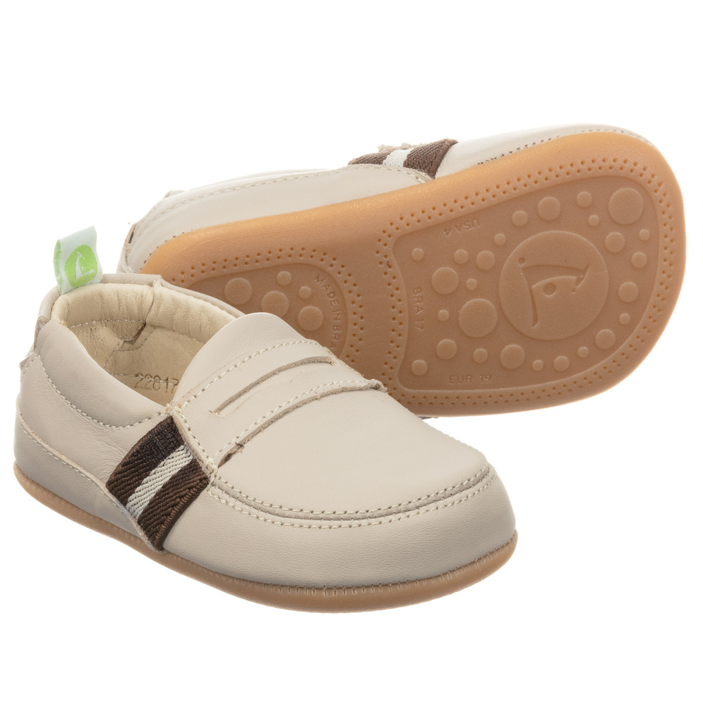 Tip Toey Joey - Baby Beige Leather Loafers | Childrensalon