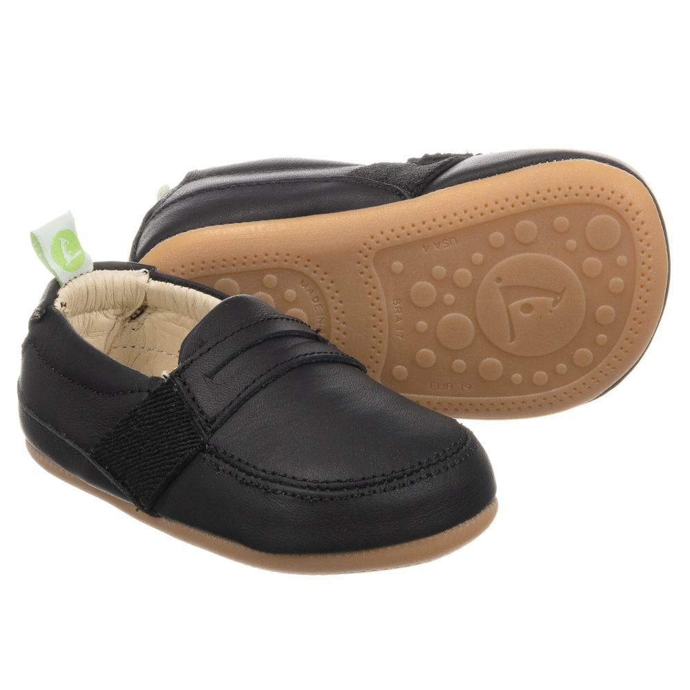 Tip Toey Joey - Baby Black Leather Loafers | Childrensalon